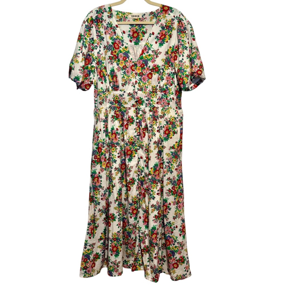 Boden Lillian Cotton Floral Midi Dress Size 16/18 - Picture 2 of 14